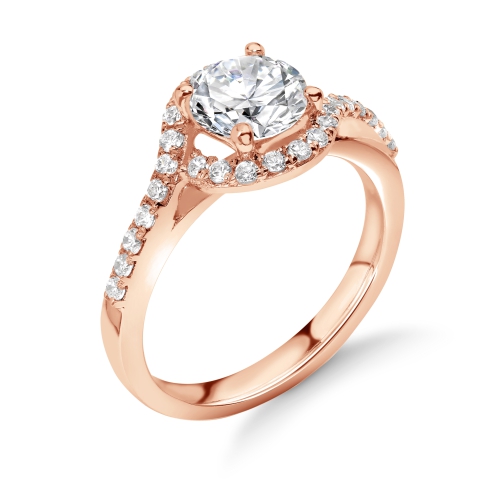 4 Prong Round Rose Gold Side Stone Engagement Rings