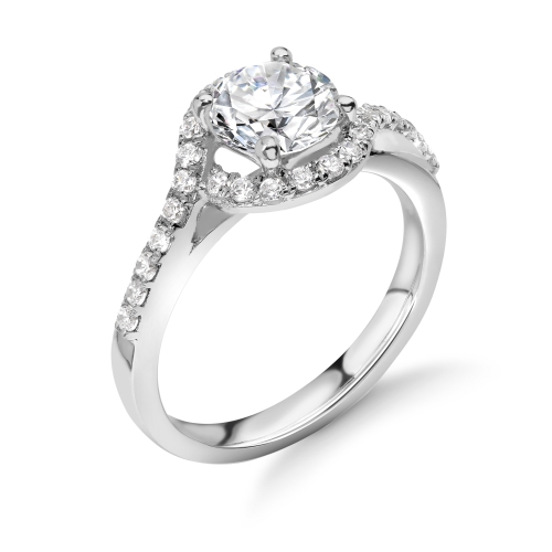 4 Prong Round White Gold Side Stone Engagement Rings
