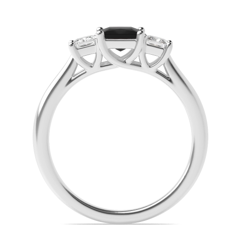 4 Prong Princess Basket Set Black Three Stone Diamond Ring