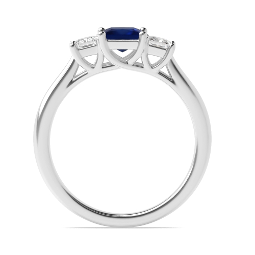 4 Prong Princess Basket Set Blue Sapphire Three Stone Diamond Ring