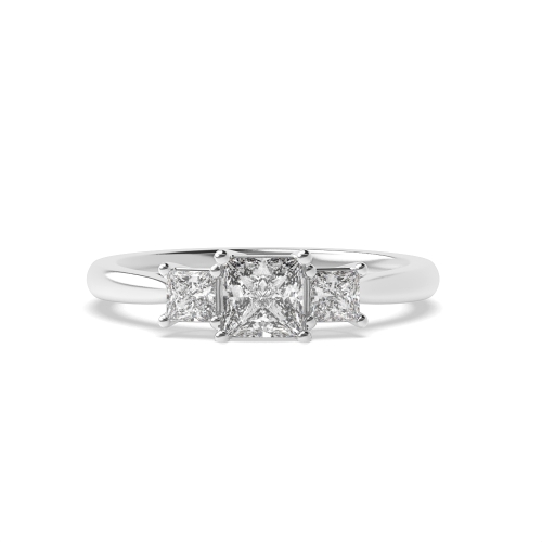 4 Prong Princess White Gold Three Stone Engagement Ring