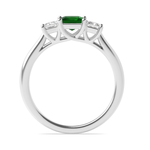 4 Prong Princess Basket Set Emerald Three Stone Diamond Ring
