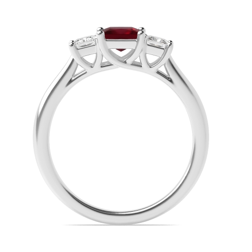4 Prong Princess Basket Set Ruby Three Stone Diamond Ring