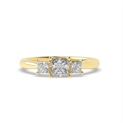4 Prong Princess Yellow Gold Three Stone Engagement Ring