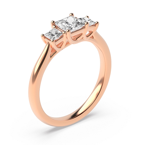 Princess Rose Gold Basket set Trilogy Engagement Rings