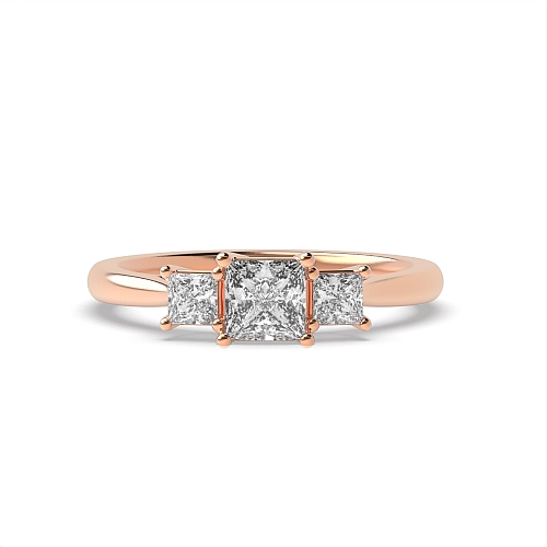 Princess Rose Gold Basket set Trilogy Engagement Rings