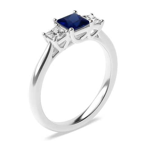 Princess Basket set Blue Sapphire Engagement Rings