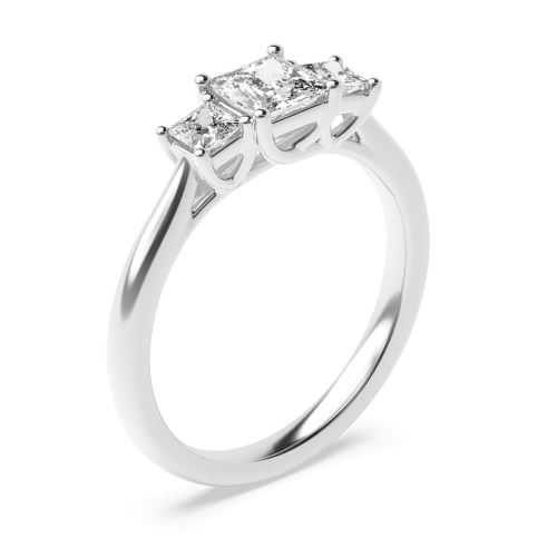 4 Prong Princess Platinum Basket Set Three Stone Engagement Ring