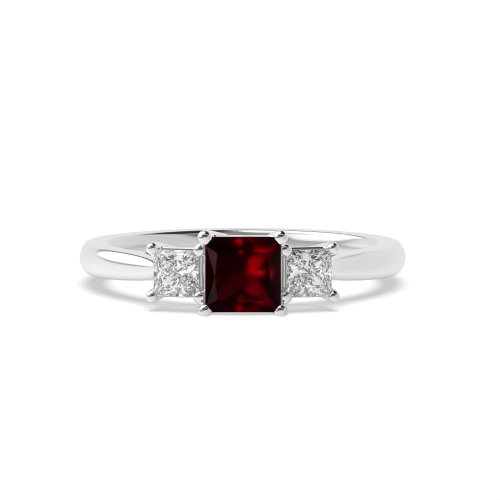 4 Prong Princess Basket Set Ruby Three Stone Diamond Ring