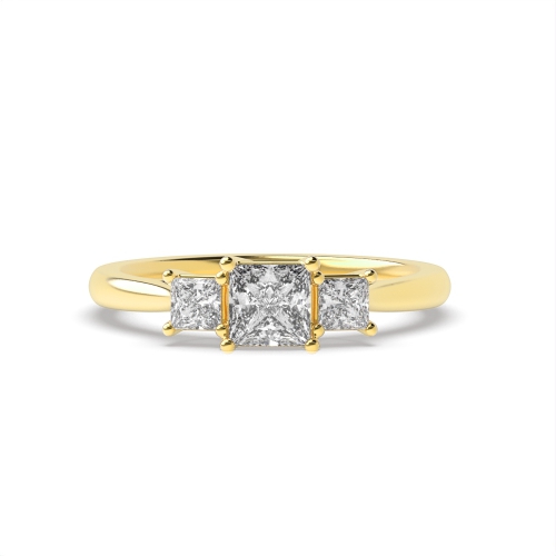 4 Prong Princess Yellow Gold Basket Set Three Stone Engagement Ring