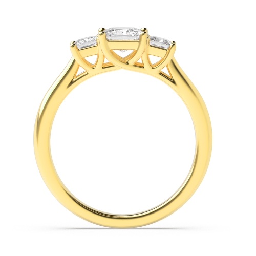 4 Prong Princess Yellow Gold Basket Set Three Stone Engagement Ring