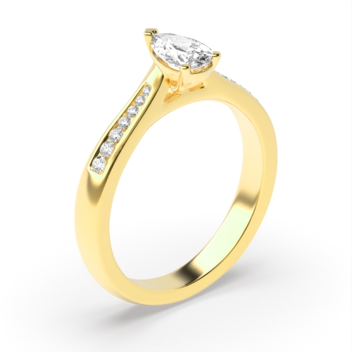 Prong Pear Yellow Gold Tapering shoulder Engagement Rings
