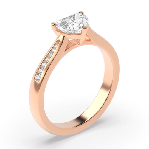 Prong Heart Rose Gold Tapered shank Engagement Rings