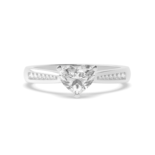 Prong Heart Silver Tapered shank Side Stone Engagement Rings