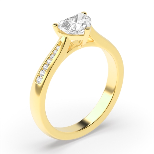 Prong Heart Yellow Gold Tapered shank Engagement Rings