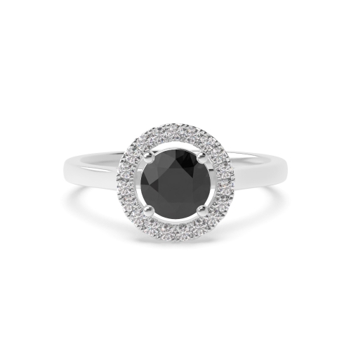 4 Prong Round Classic Plain Shank Black Diamond Halo Engagement Ring