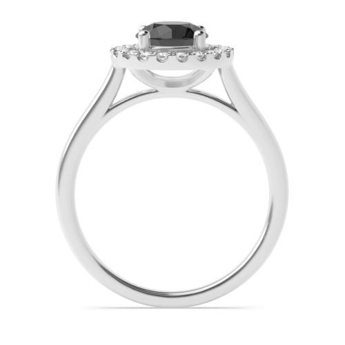 4 Prong Round Classic Plain Shank Black Diamond Halo Engagement Ring