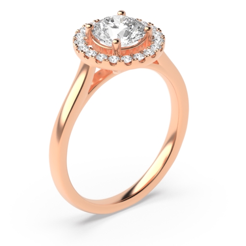 4 Prong Round Rose Gold Classic plain shank Halo Engagement Rings