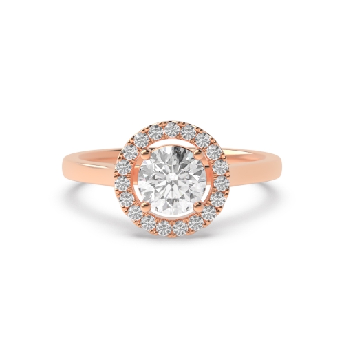 4 Prong Round Rose Gold Classic plain shank Halo Engagement Rings