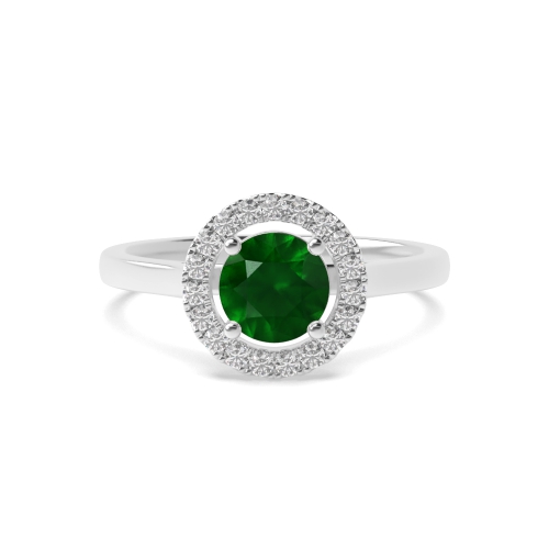 4 Prong Round Classic plain shank Emerald Halo Engagement Rings