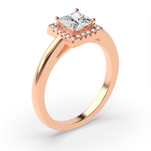 4 Prong Princess Rose Gold with plan shank Halo Engagement Rings