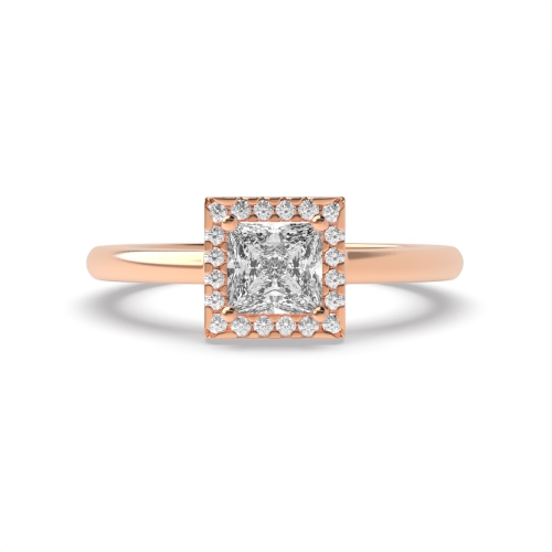 4 Prong Princess Rose Gold with plan shank Halo Engagement Rings