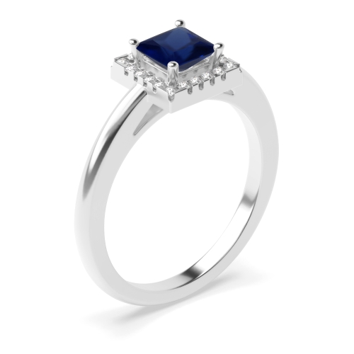 4 Prong Princess Halo with plan shank Blue Sapphire Engagement Rings