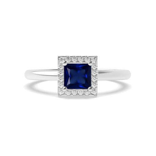 4 Prong Princess Halo with plan shank Blue Sapphire Engagement Rings