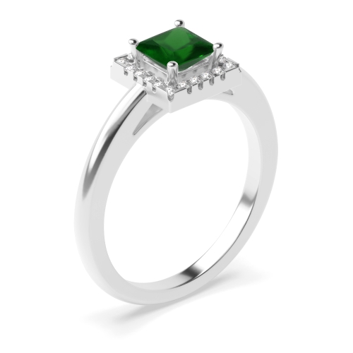 4 Prong Princess with plan shank Emerald Halo Engagement Rings