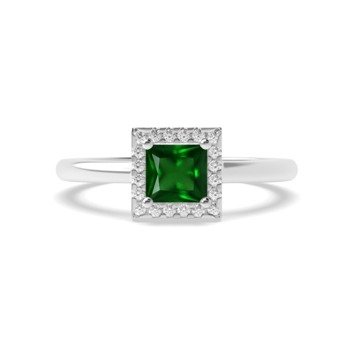 4 Prong Princess with plan shank Emerald Halo Engagement Rings