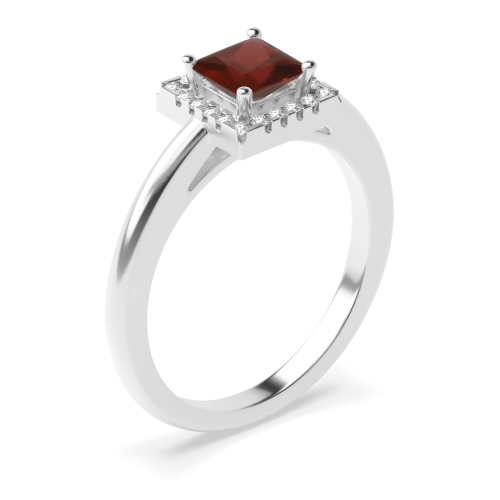 4 Prong Princess with plan shank Garnet Halo Engagement Rings