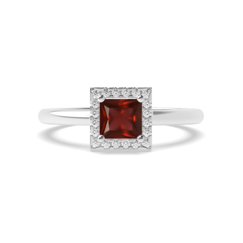 4 Prong Princess with plan shank Garnet Halo Engagement Rings