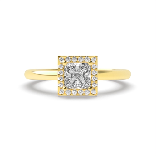 4 Prong Princess Yellow Gold Halo with plan shank Engagement Rings