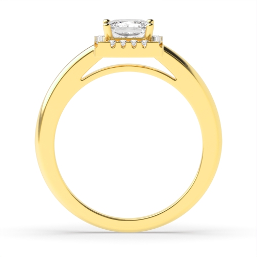 4 Prong Princess Yellow Gold Halo with plan shank Engagement Rings