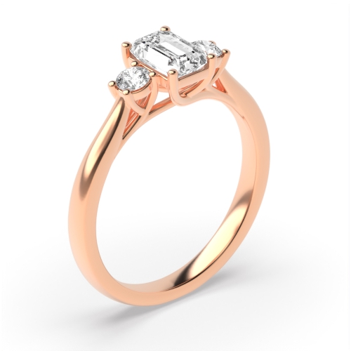 Emeral And Round Diamond Trilogy Engagement Rings For Women