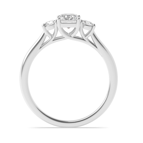 4 Prong Emerald/Round Cross Over High Set Naturally Mined Three Stone Diamond Ring
