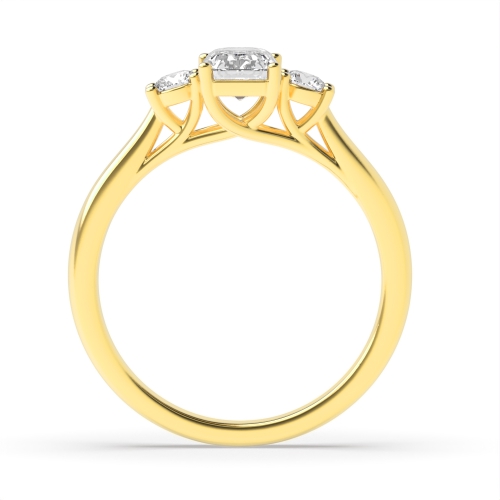 4 Prong Emerald/Round Yellow Gold Three Stone Engagement Ring