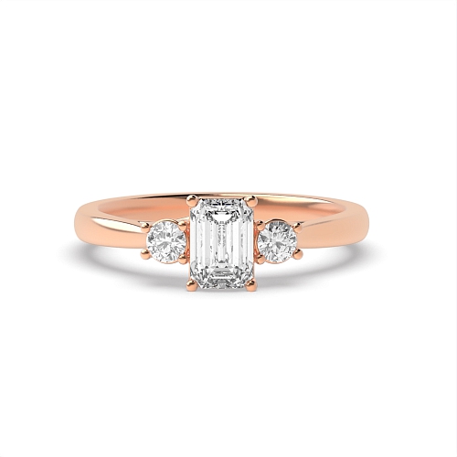 4 Prong Emerald/Round Rose Gold Crossover high set Trilogy Engagement Rings