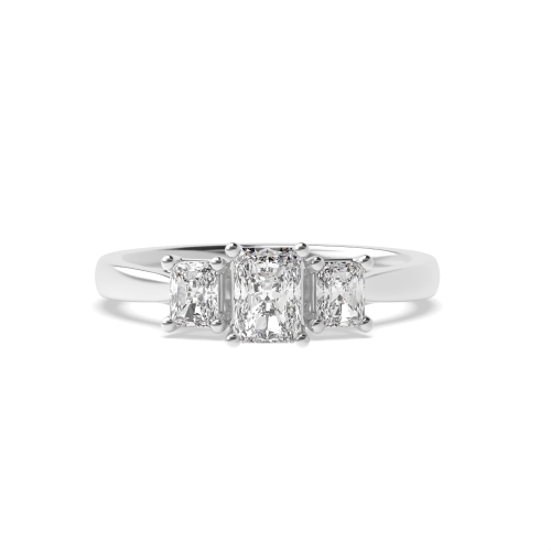 4 Prong Emerald White Gold Three Stone Diamond Ring