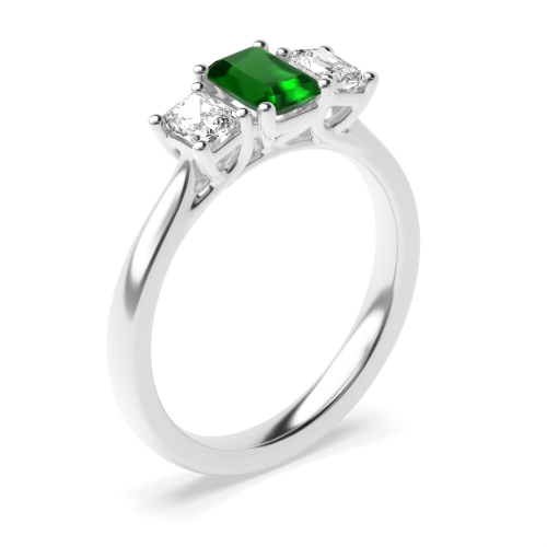 Emerald Shape Diamond Trilogy Engagement Rings in Gold and Platinum