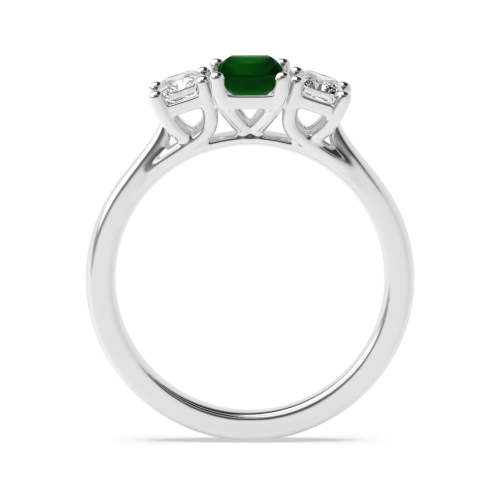 4 Prong Cross Over Claws with Gallery Emerald Three Stone Diamond Ring