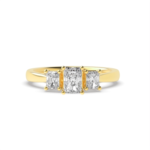 4 Prong Emerald Yellow Gold Three Stone Engagement Ring