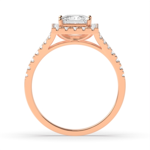 4 Prong Princess Rose Gold Pave set split shank Halo Engagement Rings