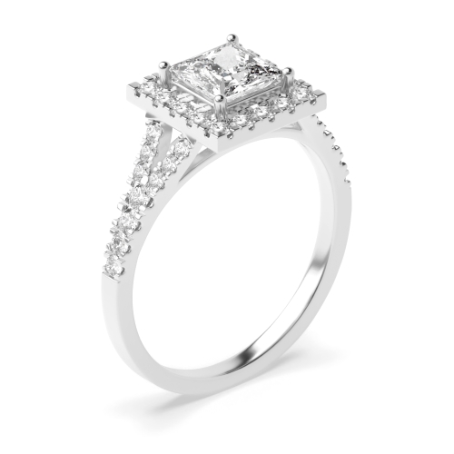 4 Prong Princess Pave set split shank Side Stone Engagement Rings
