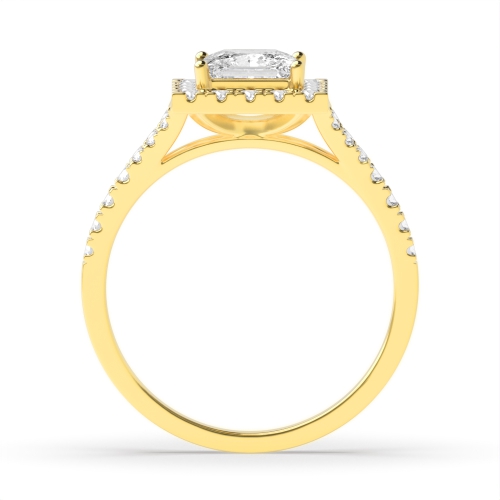 4 Prong Princess Yellow Gold Pave set split shank Engagement Rings