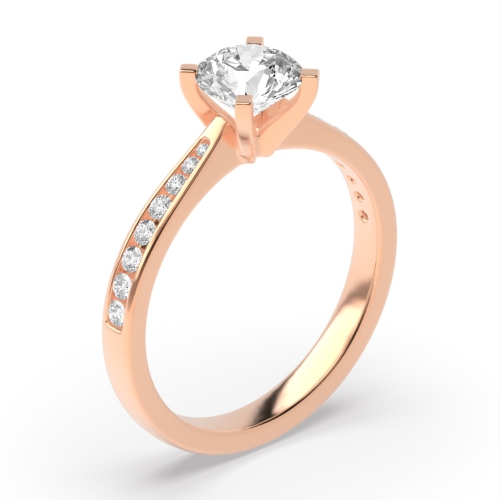 4 Prong Round Rose Gold Taperred shoulder box claw Engagement Rings