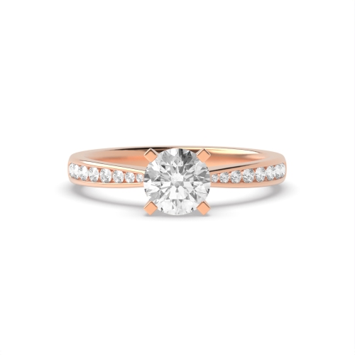 4 Prong Round Rose Gold Taperred shoulder box claw Engagement Rings
