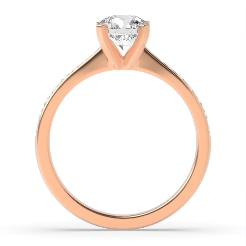 4 Prong Round Rose Gold Taperred shoulder box claw Engagement Rings