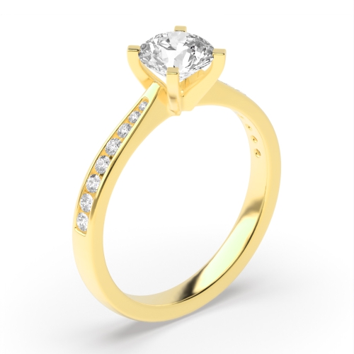 4 Prong Round Yellow Gold Taperred shoulder box claw Engagement Rings