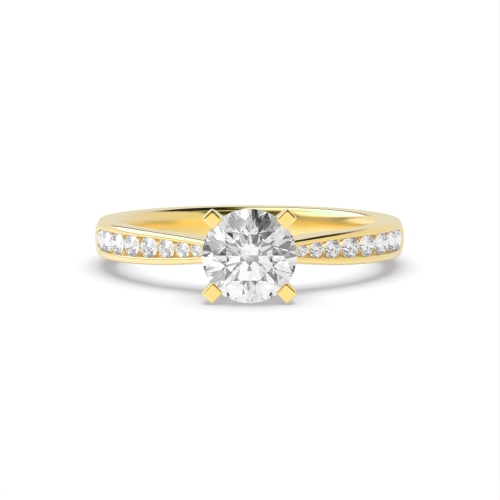 4 Prong Round Yellow Gold Taperred shoulder box claw Engagement Rings
